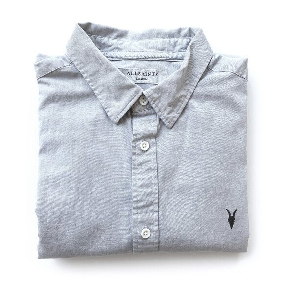 All Saints Mens Redondo Half Sleeve Button Up Shirt Size M 100% Cotton Gray Logo - Picture 13 of 13